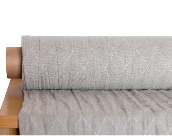 100% Pure Natural, Undyed Linen Jacquard Fabric: Reversible Heavyweight Diamond Twill in Natural Grey & Light Shades