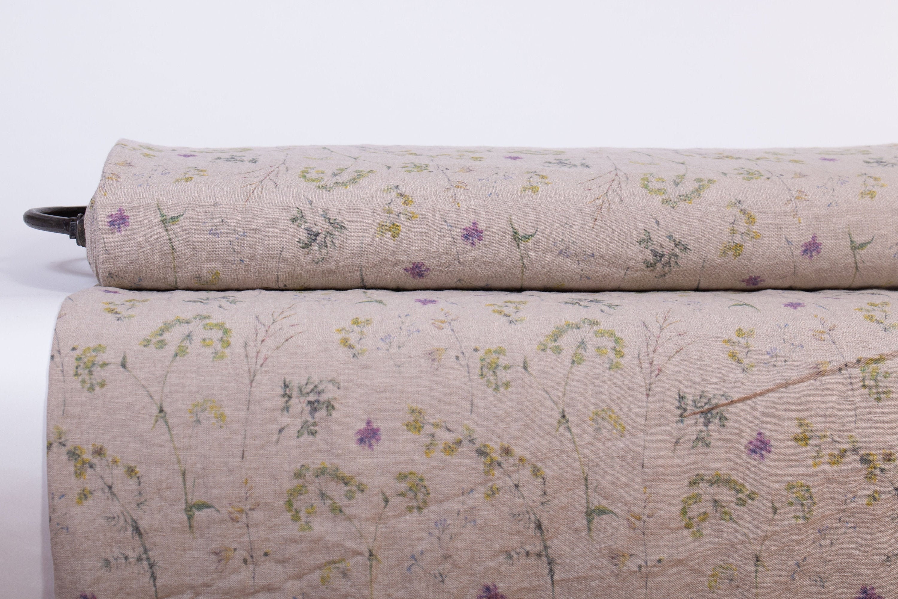 LinenBuy Summer Meadow Natural Linen Fabric Digitally Printed Medium