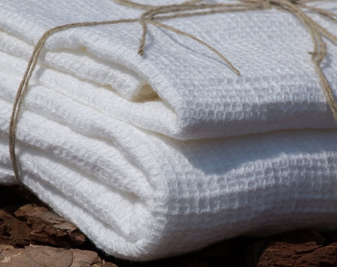 Pure 100% Linen Waffle Pique Bath Off-White Medium weight Washed Organic Eco friendly