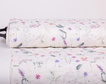 Summer Meadow Floral Linen Fabric Roll, 100% French Flax, Medium Weight, Wholesale Fabric by the Yard