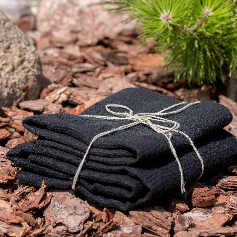 Guest Towel Waffle Piqué Half Linen, Black