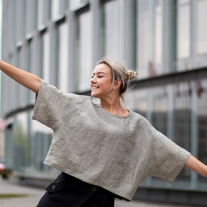 Linen Blouse, Striped linen blouse, Women's Oversize T-shirt, Loose Linen Shirt, Flax Linen Shirt, A classic Elk style