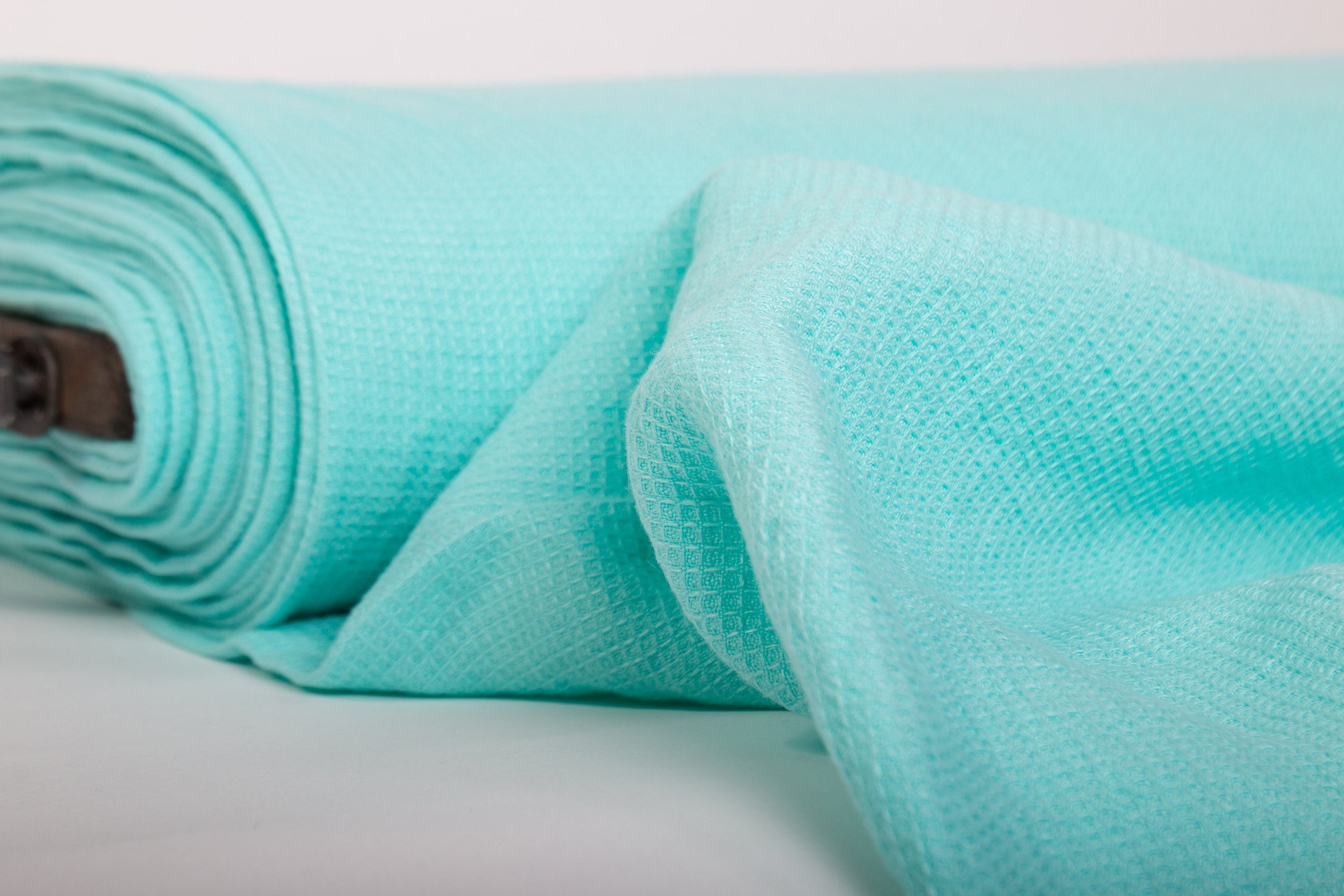 Pure 100% Linen Waffle Pique Fabric Mint Green Wide Medium weight ...