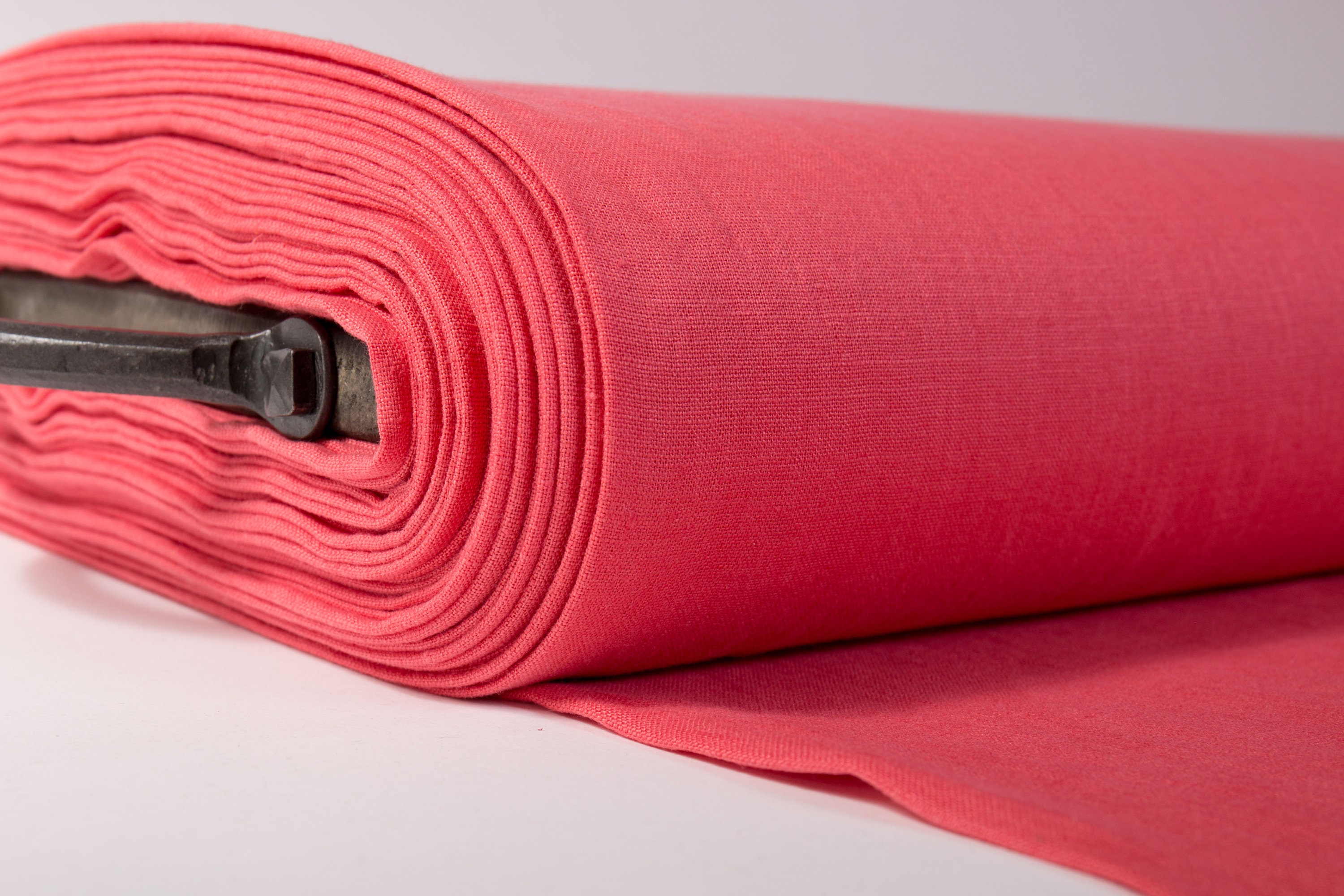 Washed Coral Pink Linen Fabric by the Metre