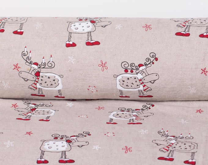 Blended linen fabric Rudolph The Red-Nosed Reindeer Heavy weight  Washed linen fabric for New Year interior decoration and gift creation