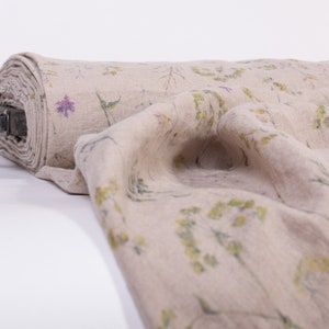 Pure Linen Fabric with Summer Meadow Design. Dressmaking fabric. Fast Shipping to Multiple Countries