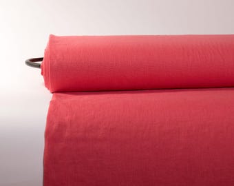 Coral Pink 100% Pure Linen Fabric - Medium Weight, Oeko-Tex & European Flax Certified  By Yard/Meter  100 linen