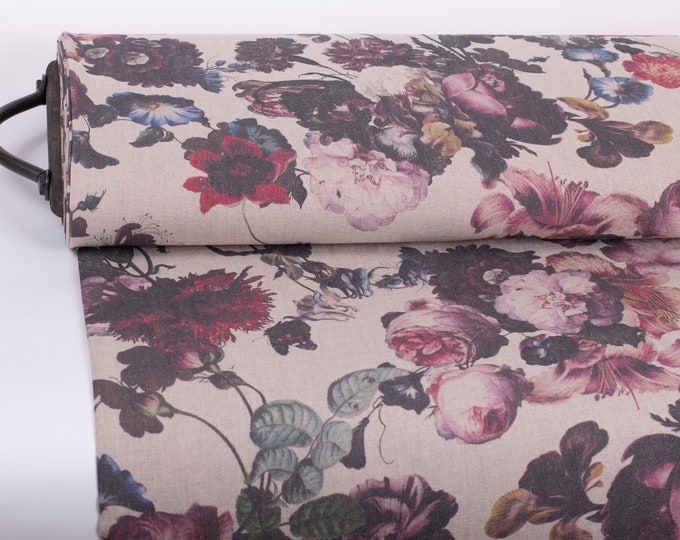Pure Linen Fabric for Apparel and Home Projects. Nord Classic - dutch floral Linen Cloth