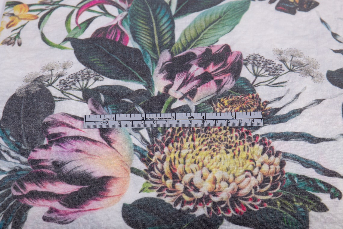 Pure 100 Linen Fabric. Floral Digital Print Fabric UTOPIA Etsy