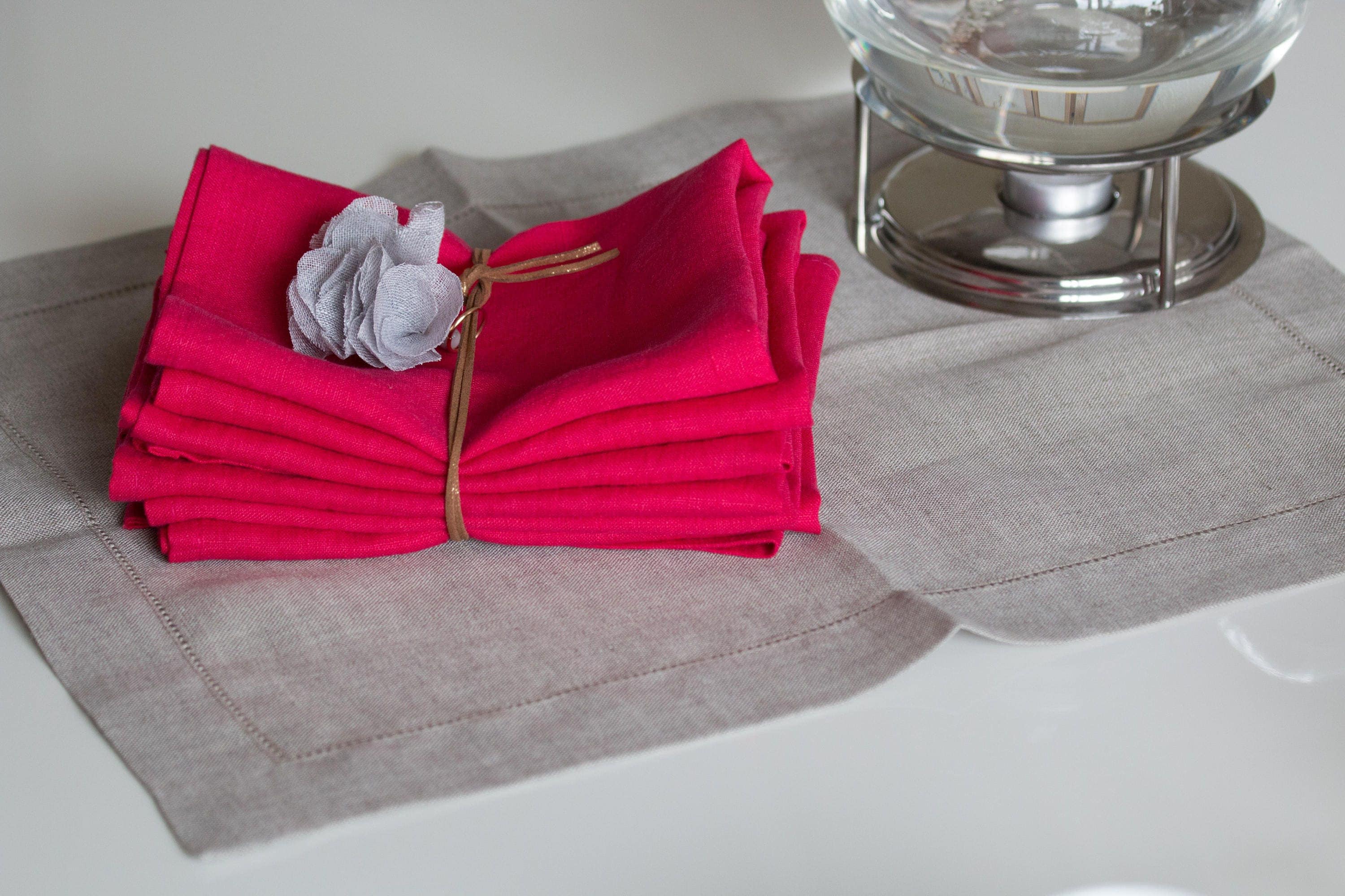 LINEN NAPKINS SET 6 Raspberry red Washed 100% linen napkins