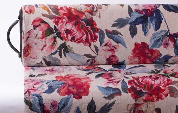 Floral Print French Linen Fabric: Maison de Fleurs Sewing Yardage