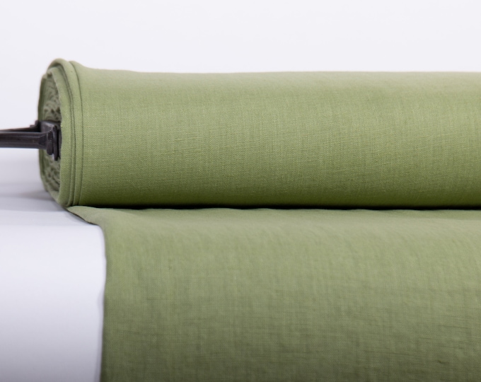 Pure Linen Fabric Fear Green Medium Weight Pre-Washed Textile Durable Plain Woven Solid Not Transparent Organic For Outfit Drape Accessories