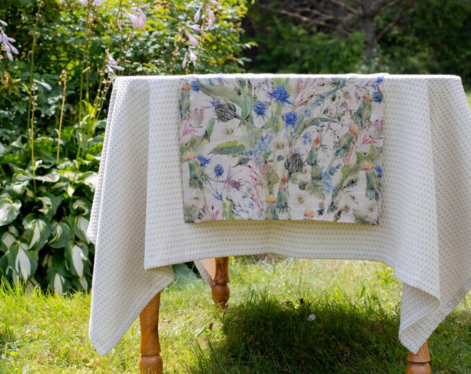 Custom Size Wedding Table Runner, Linen Digital Printed Table Decoration,  Wildflower Fabric