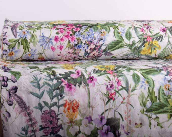 LinenBuy Pure 100% Linen Fabric Summer Floral Natural Washed by The Yard M2-0210-0195