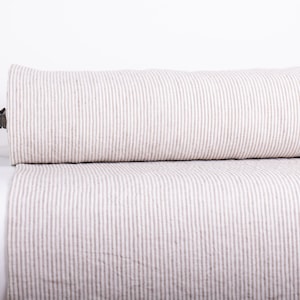 Striped Linen Fabric: Off-White Medium Weight, Dense Durable