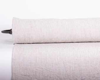 Pure 100% Linen Striped Fabric. Off-white Not- dyed Striped Fabric. Medium weight Washed Dense Durable Non-transparent Organic Biologically