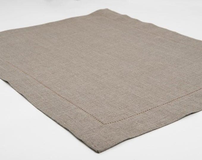Linen Placemat with Hemstitch, Off White or Natural Linen Table Mat, 100% Pure Linen Cloth Placemat for Dining Table, Rustic Dinner Gift