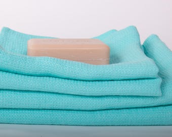 Linen Waffle Towel, Soft Quick Dry Bath Towel, European Flax Beach Sheet or Hand Towel, Turquoise Aqua Mint Pink Linen Sauna Towel
