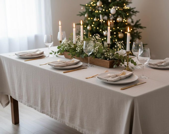 Rustic Linen Tablecloth: Hemstitch Edge, Natural Linen