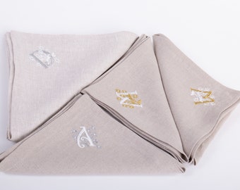 Embroidered Linen Napkin: Custom Initial Wedding Napkins