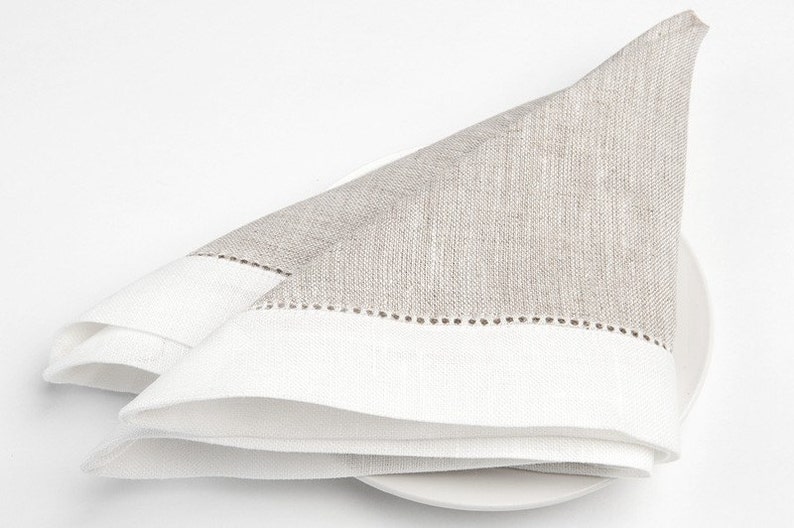 100 /% LINEN NAPKINS SET Of 6 Grey with off-white borders Luxury napkins Wedding napkins Rustic linen napkinsMedium-weigh linen napkins