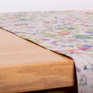 Botanical Print Linen Runner - 100% Organic for Dining Table, Kitchen Island.