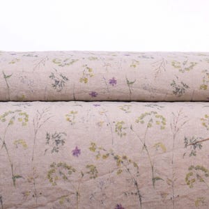 LinenBuy Summer Meadow Natural Linen Fabric Digitally Printed Medium Weight Pre-Washed Fabric by The Yard M2-0190-0115