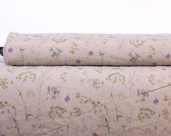 LinenBuy Summer Meadow Natural Linen Fabric Digitally Printed Medium Weight Pre-Washed Fabric by The Yard M2-0190-0115
