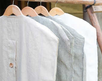 Linen garment bag with wooden buttons. Elegant linen suit bag. Luxury linen wedding dress bag. Versatile linen garment storage bag