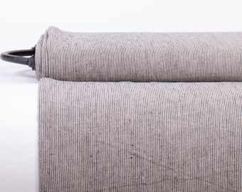 Pure 100% Linen Not-dyed/Dark gray Narrow Striped Fabric. Medium weight Washed Dense Durable Non-transparent Organic Biologically Decay