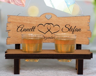 Wedding bench with shot glasses engraving individually shot bench wedding gifts for bride and groom 16.5x11x8cm - Two hearts