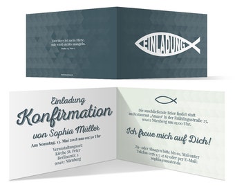 Personalisierte Konfirmation Einladungskarten Konfirmationskarten Einladungen Text individuell selbst gestalten - Moderner Jesus Fisch