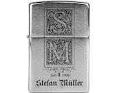 Original Zippo with Engraving Lighter Individually Personalized Chrome Brushed Brass Gift for Men - Decorated Initials
