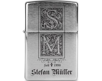 Original Zippo with Engraving Lighter Individually Personalized Chrome Brushed / Brass Gift for Men - Decorated Initials