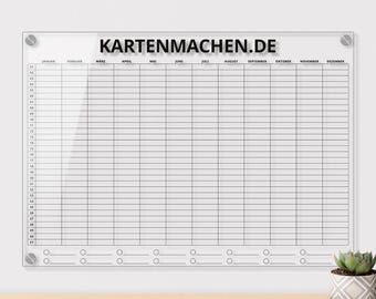 Personalized acrylic glass wall calendar - office annual planner wipeable DIN A3, A2 or A1 XXL selectable including mounting material