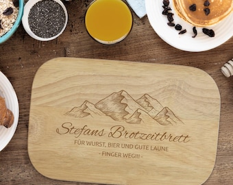 Personalized breakfast board "Brotzeit" motif, your text laser-burned into rubber tree hardwood, 23 x 15 cm
