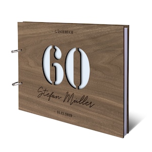 Personalisiertes Gästebuch runder Geburtstag Holz Cover individuell graviert und lasergeschnitten DIN A4 quer Zahl ist variabel imagem 9