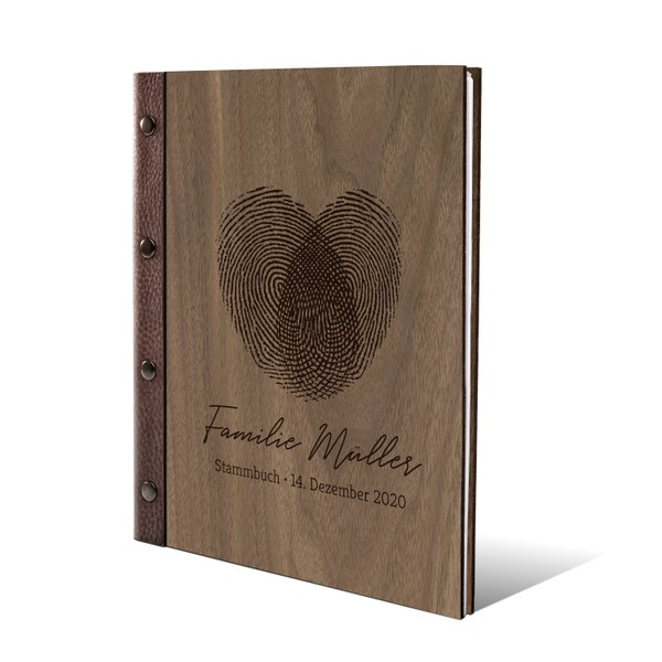 Personalisiertes Stammbuch der Familie Holz Cover Gravur individuell Geschenk zur Hochzeit - Fingerabdrücke