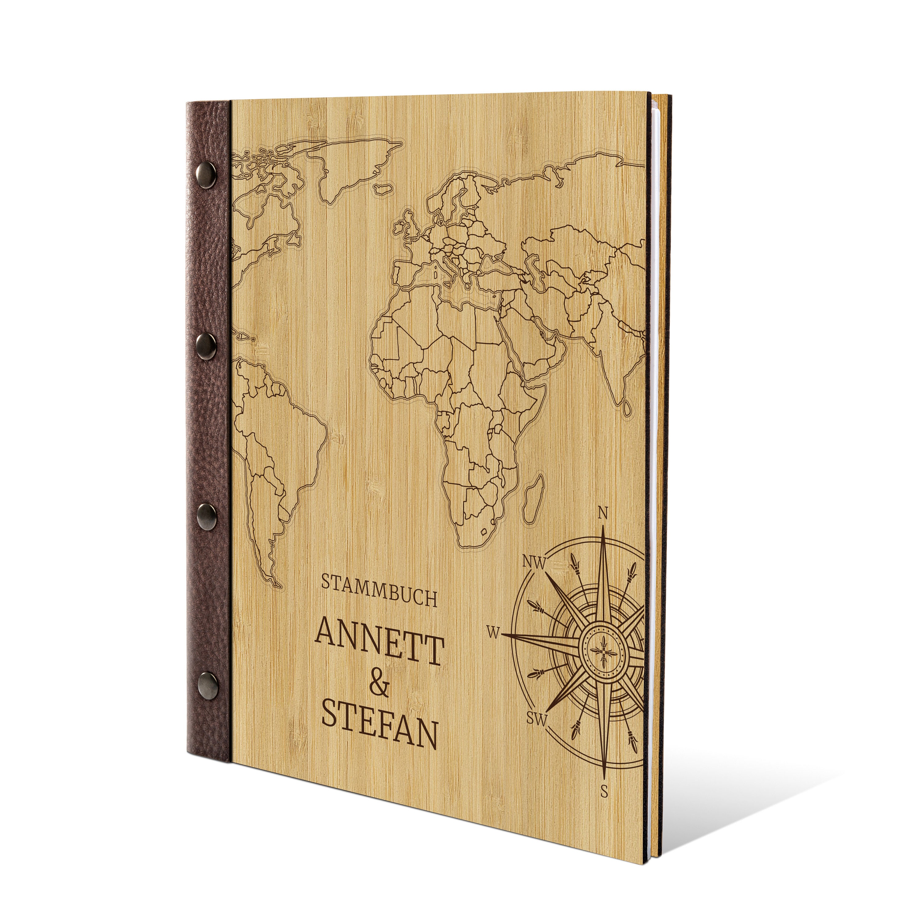 Personalisiertes Stammbuch Aus Nussbaumholz & Leder – Rustikales Design Mit Lasergravur, DIN A5