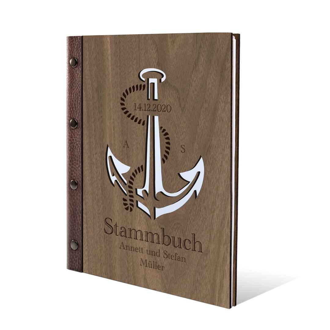 Stammbuch Aus Okoume Holz – Persönlich Graviert, Mit Lederrücken, Ringbindung A5 Hoch