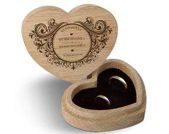 Boîte à anneaux de mariage coeur annulaire boîte à anneaux gravé individuellement au laser 10 x 8,5 cm Chêne - Vintage