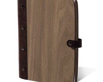 Notebook walnut wood with leather spine - blank