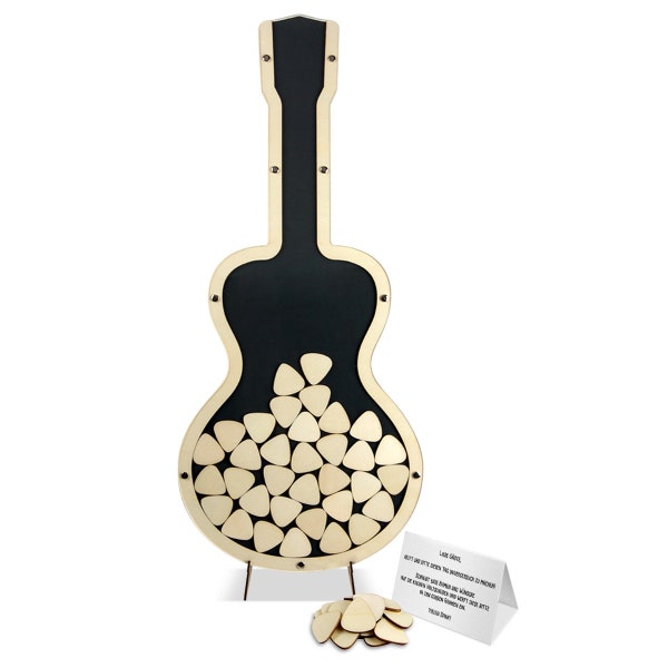 Wedding Guestbook Alternative Wedding Guestbook - Chitarra in legno con plettri in legno