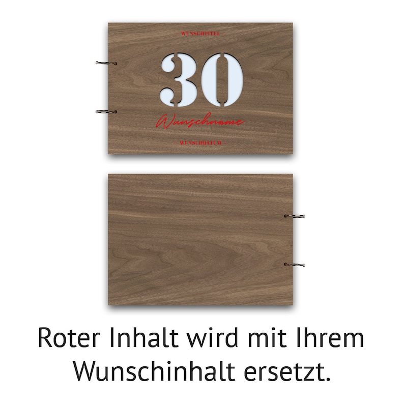Personalisiertes Gästebuch runder Geburtstag Holz Cover individuell graviert und lasergeschnitten DIN A4 quer Zahl ist variabel imagem 5