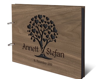 Personalized Wedding Photo Album Walnut Wood A4 Transverse - Herzbaum