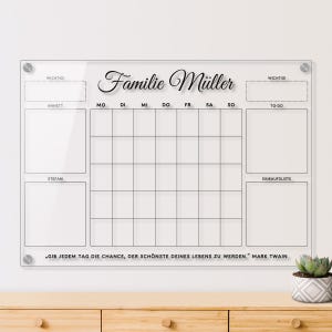 Personalized acrylic wall calendar - monthly planner family weekly planner wipeable DIN A3, A2 or A1 XXL selectable including mounting material
