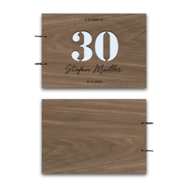 Personalized guest book round birthday wooden cover individually engraved and laser cut DIN A4 landscape number is variable image 4