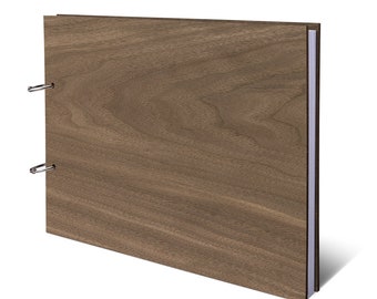 Wooden book, e.g., as a guest book, real wood, DIN A4 landscape format - blank, without engraving - rings can be opened