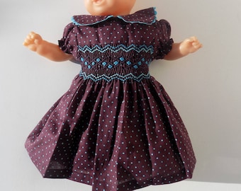 Smocked dress with polka dots, cotton dress, turquoise blue, hand smocked, embroidered doll, Camille, Corolla, 30 cm, 36 cm, 42 cm / 52 cm/smocked dress