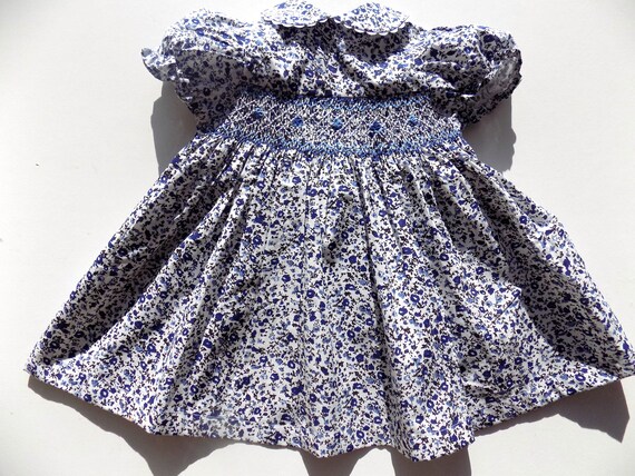 Robe Smock Bebe Fille Robe Liberty Bleu Blanc Robe Fleurie Etsy